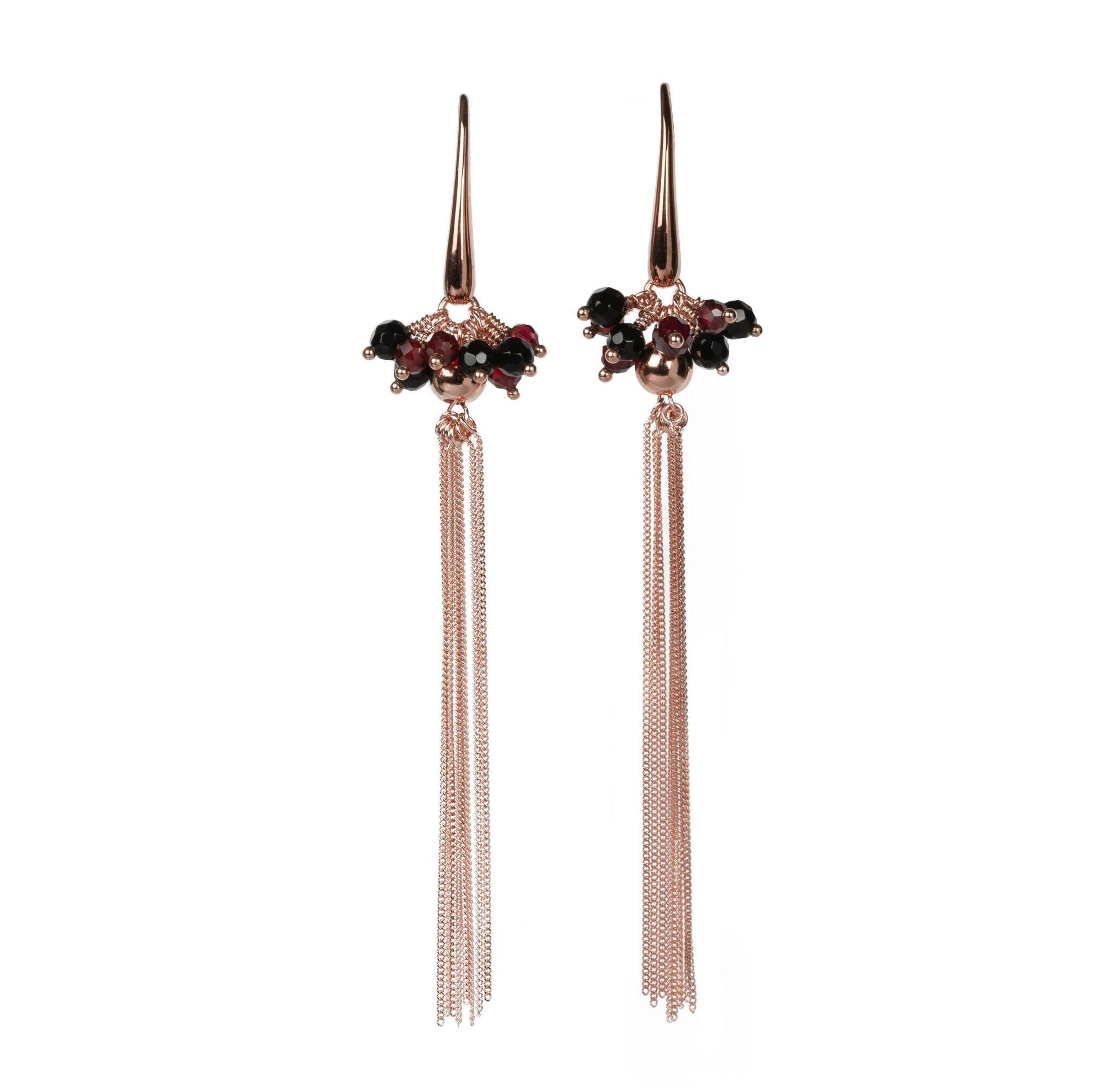Cherie Black Tassel Earrings - Rose Gold and Silver - RUUD Studios